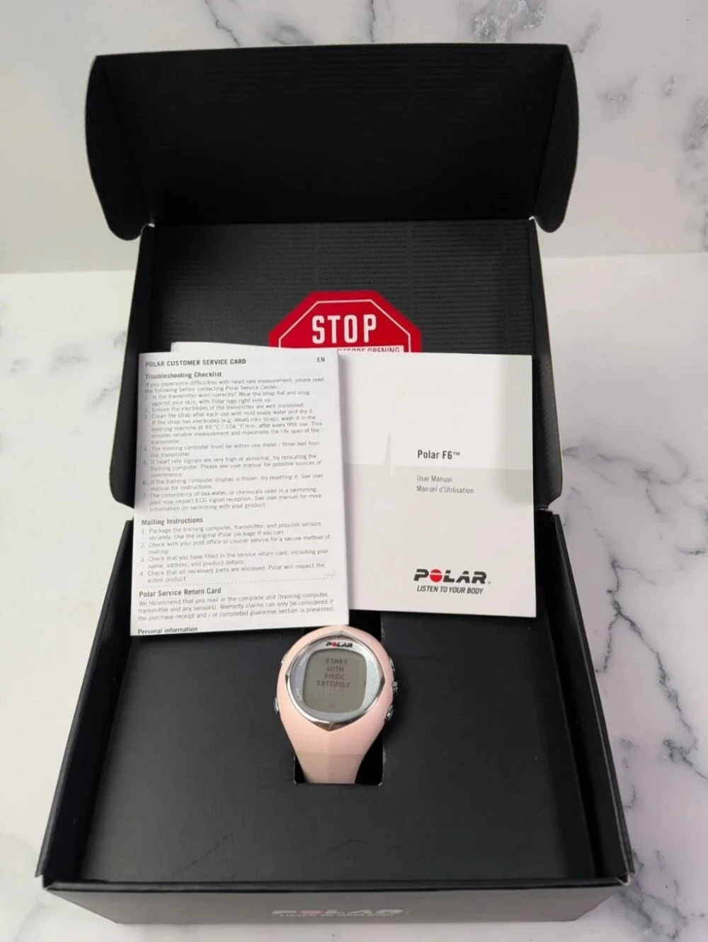 Polar F6 Heart Rate Monitor Fitness Watch New Battery Pink Original Box Manual